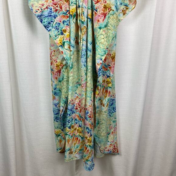 Collections Etc. Vintage Tropical Turtle Floral Caftan MuMu Cover Up Sz.OS - Picture 3 of 11